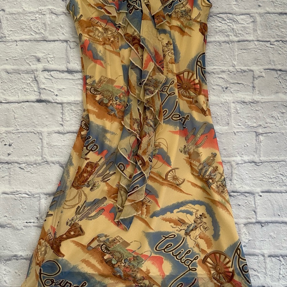 Valencia Vintage Wild West Print Dress Small rodeo